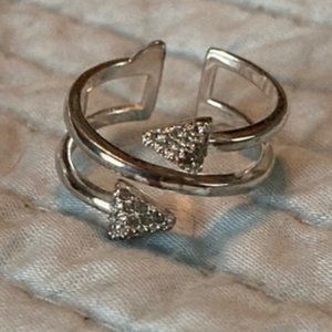 Stella & Dot Silver Pave Arrow Adjustable Ring